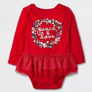 Cat & Jack Baby Girl Long Sleeve Peace & Love Tutu Onesie Bodysuit. 3-6 Months.